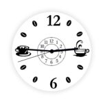 Descoperă acest ceas de perete bucatarie cu tematică de cafea, perfect pentru a crea o atmosferă plăcută în timp ce gătești și savurezi o ceașcă de cafea.