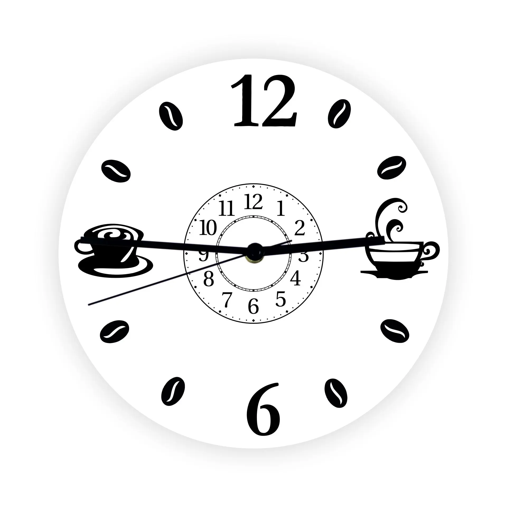 Descoperă acest ceas de perete bucatarie cu tematică de cafea, perfect pentru a crea o atmosferă plăcută în timp ce gătești și savurezi o ceașcă de cafea.