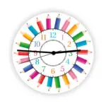 Descoperă acest ceas de perete copii, cu designul colorat al creioanelor, perfect pentru a stimula imaginația și creativitatea micuțului tău. Transformă camera copilului într-un spațiu plin de veselie și inspirație.