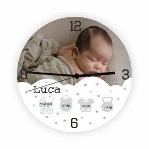 Ceas Personalizat Bebeluș cu detaliile nașterii și fotografia micuțului. O amintire specială și emoționantă pentru aceste momente unice.