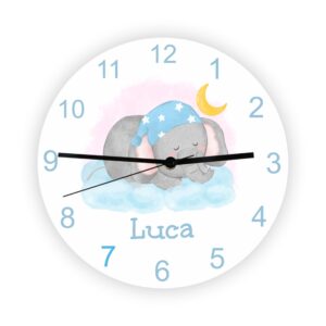 Ceas de perete personalizat pentru copii - model elefant - ideal pentru decorarea camerei copilului