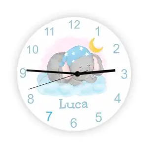 Ceas de perete personalizat pentru copii - model elefant - ideal pentru decorarea camerei copilului
