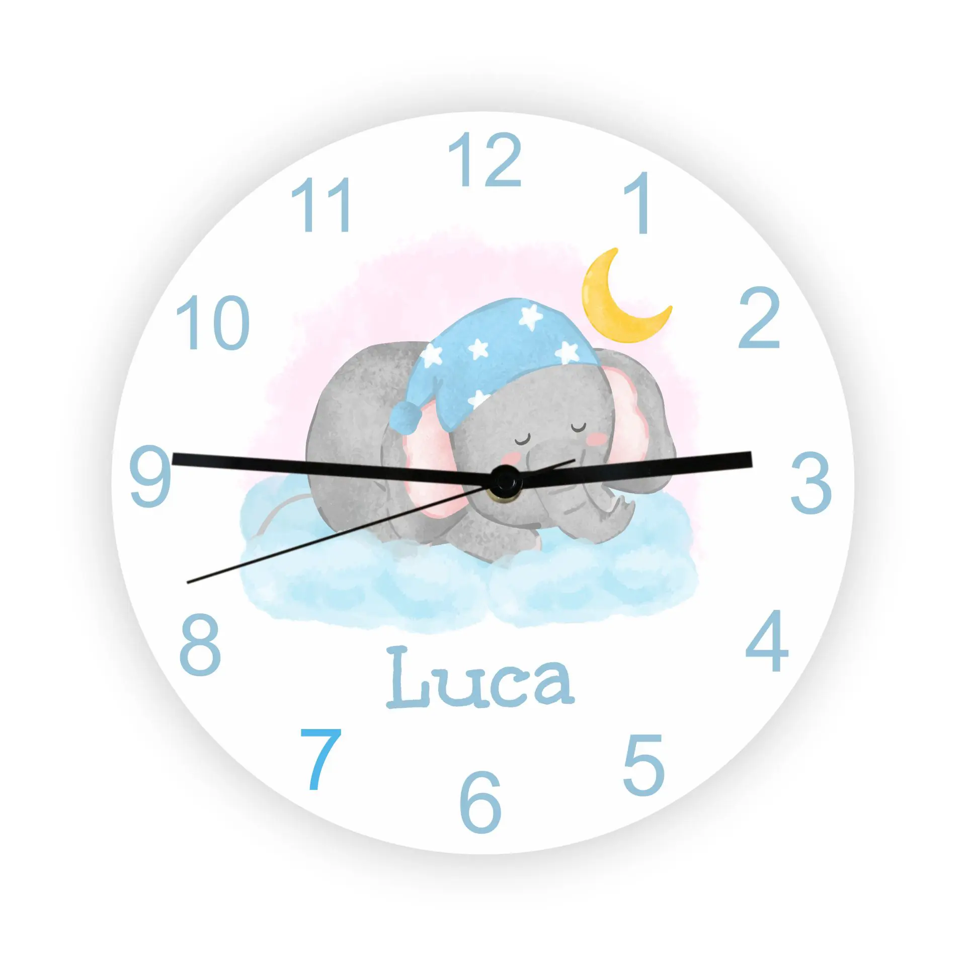 Ceas de perete personalizat pentru copii - model elefant - ideal pentru decorarea camerei copilului