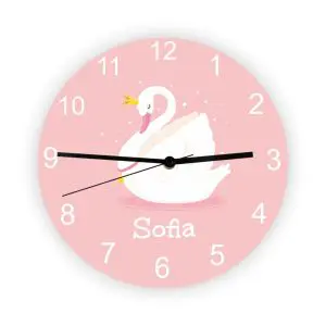 Ceas de perete personalizat model lebădă, cu numele fetiței